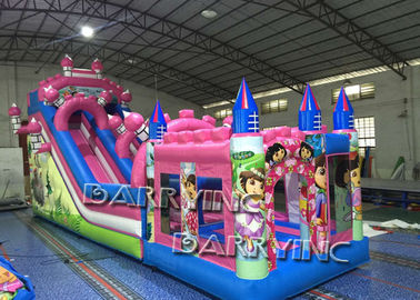Ρόδινη εμπορική διογκώσιμη φωτογραφική διαφάνεια κινούμενων σχεδίων της Dora με Bouncy Castle/φωτογραφική διαφάνεια Bouncy