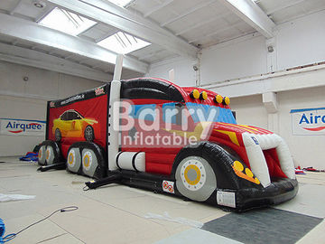 Υπαίθρια γιγαντιαία ελκυστική κόκκινη διογκώσιμη σειρά μαθημάτων εμποδίων Bouncy πυροσβεστικών οχημάτων