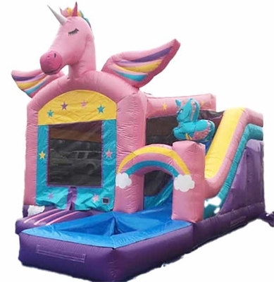OEM/ODM Unicorn Bounce House Με Μικρό Διαδρόμιο & πισίνα PVC Και Προσαρμόσιμη