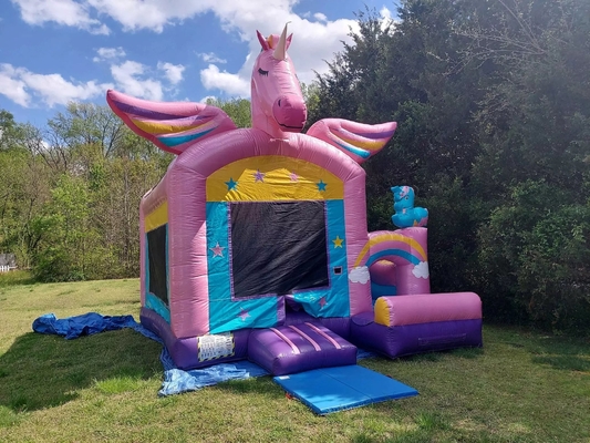 OEM/ODM Unicorn Bounce House Με Μικρό Διαδρόμιο & πισίνα PVC Και Προσαρμόσιμη