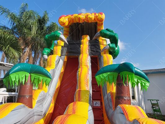 T-Rex Jungle Theme Inflatable Slide Commercial Grade Backyard Blow up Water Slides With Pool for Kids and Adults With Blower