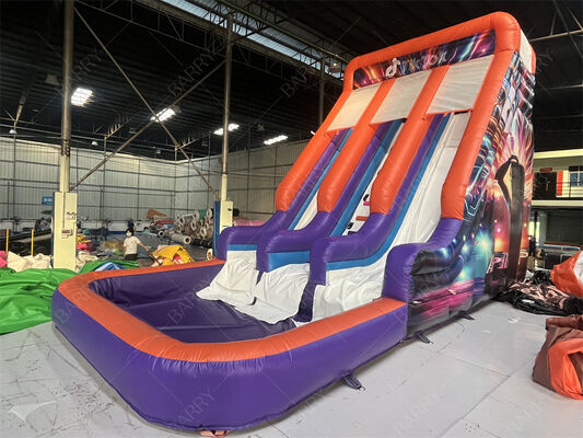 Φουσκωτή Τσουλήθρα Διπλής Λωρίδας Εμπορικής Ποιότητας με Πισίνα, Μοντέρνα Νέον/TikTok Θεματική Στεγνή/Υγρή Τσουλήθρα για Ενοικιάσεις Πάρτι & Εκδηλώσεις Σύστημα Παιχνιδιού για Παιδιά