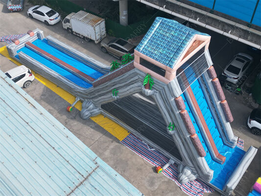 Γιγαντιαία Φουσκωτή Τσουλήθρα Νερού Εμπορικής Ποιότητας, Διπλής Λωρίδας με Τροπικό Θέμα για Λούνα Παρκ & Φεστιβάλ