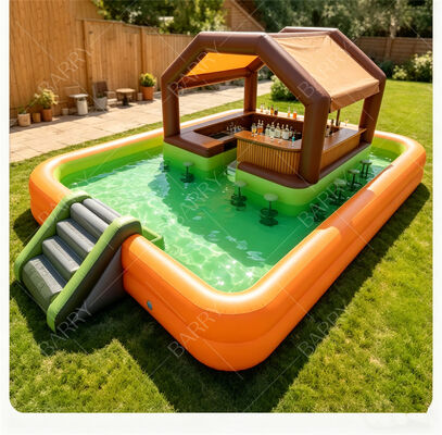 Ultimate Backyard Water Party Station Φουσκωτό Μπαρ πισίνας με τσουλήθρα και κουβούκλιο