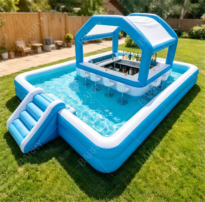Ultimate Backyard Water Party Station Φουσκωτό Μπαρ πισίνας με τσουλήθρα και κουβούκλιο