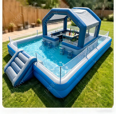 Ultimate Backyard Water Party Station Φουσκωτό Μπαρ πισίνας με τσουλήθρα και κουβούκλιο