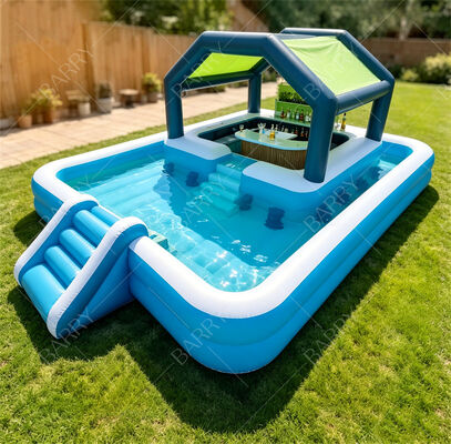 Ultimate Backyard Water Party Station Φουσκωτό Μπαρ πισίνας με τσουλήθρα και κουβούκλιο