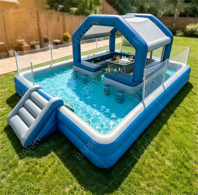 Ultimate Backyard Water Party Station Φουσκωτό Μπαρ πισίνας με τσουλήθρα και κουβούκλιο