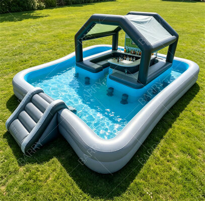 Ultimate Backyard Water Party Station Φουσκωτό Μπαρ πισίνας με τσουλήθρα και κουβούκλιο
