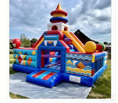 Geometric Carnival Inflatable Bounce Castle with Dual Slides – Εμπορικό Κέντρο παιχνιδιού για παιδιά