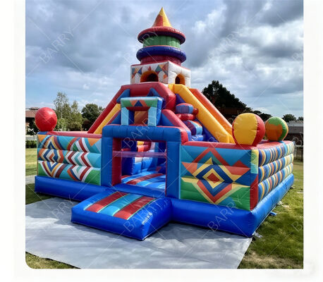Geometric Carnival Inflatable Bounce Castle with Dual Slides – Εμπορικό Κέντρο παιχνιδιού για παιδιά