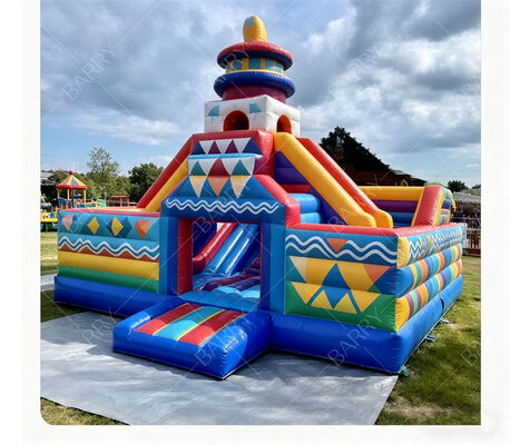 Geometric Carnival Inflatable Bounce Castle with Dual Slides – Εμπορικό Κέντρο παιχνιδιού για παιδιά