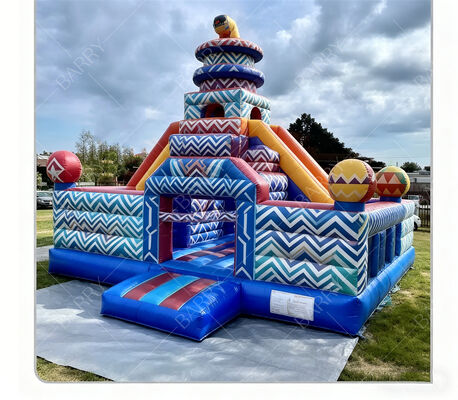 Geometric Carnival Inflatable Bounce Castle with Dual Slides – Εμπορικό Κέντρο παιχνιδιού για παιδιά