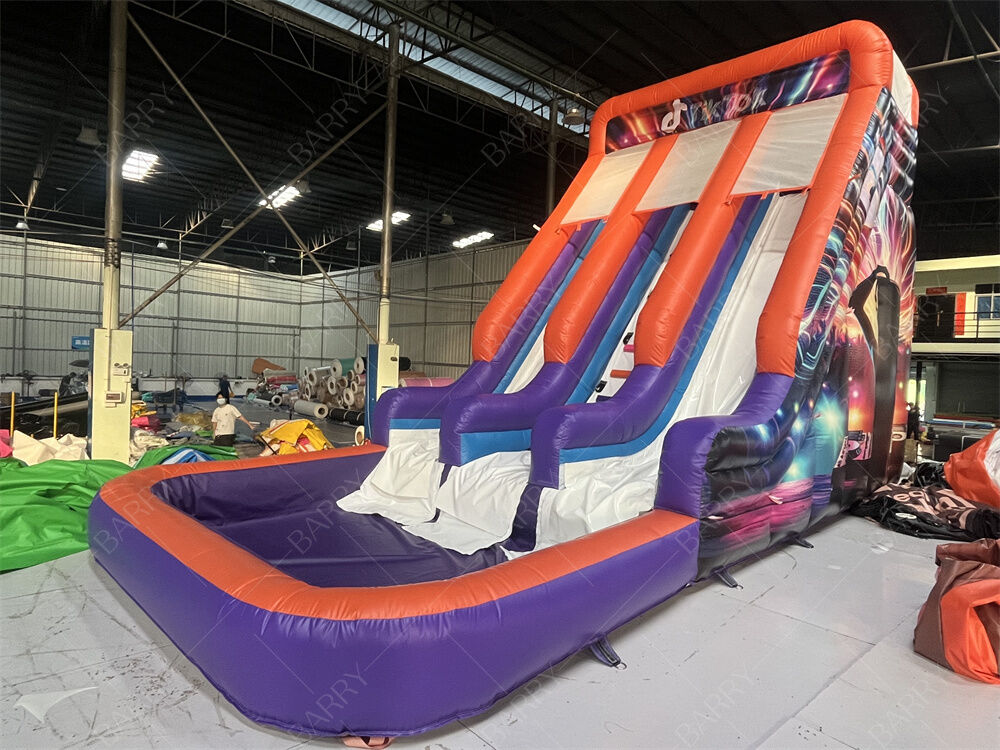 Φουσκωτή Τσουλήθρα Διπλής Λωρίδας Εμπορικής Ποιότητας με Πισίνα, Μοντέρνα Νέον/TikTok Θεματική Στεγνή/Υγρή Τσουλήθρα για Ενοικιάσεις Πάρτι & Εκδηλώσεις Σύστημα Παιχνιδιού για Παιδιά